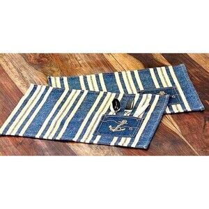 Nautical Anchor Burlap Placemats 2-pc Utensil Pocket Metal Star Studs Blue White